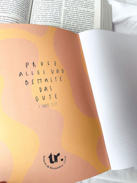 christliche Geschenke, christlicher shop, lettersandbeauties, Jahreslosung, Notizheft zum Bibellesen, behalte das Gute