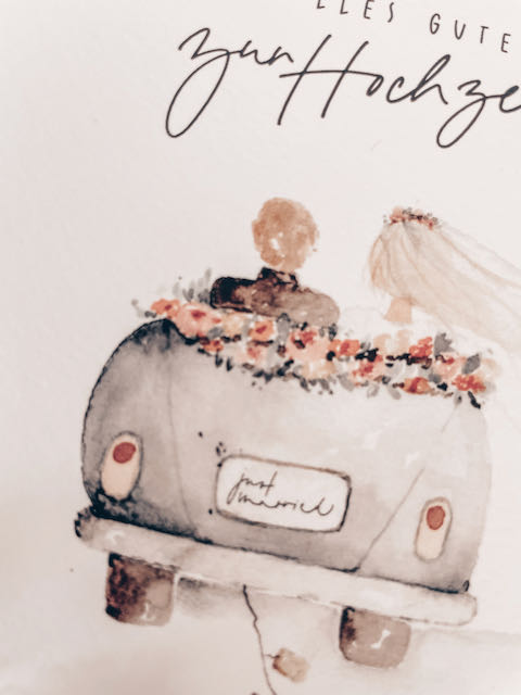 christliche Hochzeitskarte, Hochzeitskarte mit Aquarellmalerei, just married, Glückwunschkarte Hochzeit, lettersandbeauties