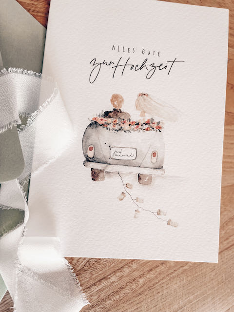 christliche Hochzeitskarte, Hochzeitskarte mit Aquarellmalerei, just married, Glückwunschkarte Hochzeit, lettersandbeauties