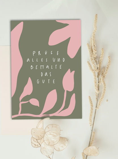 Jahreslosung 2025, Prüfe alles und behalte das Gute, Postkarten zur Jahreslosung, christliche Postkarten, Karten für die Gemeinde, Hauskreis, lettersandbeauties
