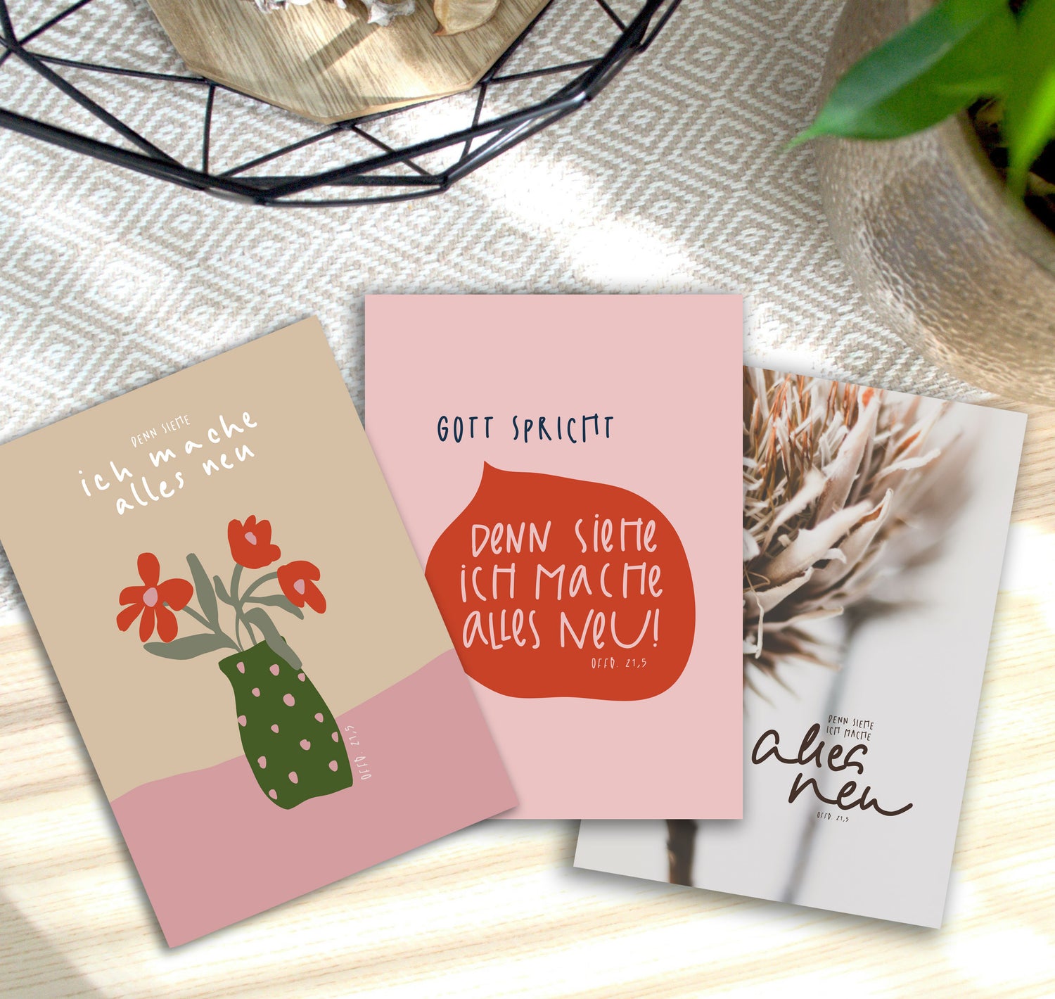 Jahreslosung 2026, Gott spricht: denn siehe ich mache alles neu, Postkarten zur Jahreslosung, Bibelverskarten, christliche Geschenke