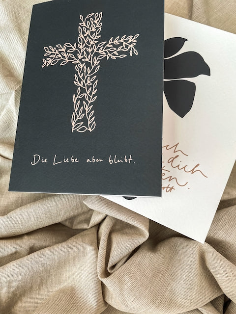 Trauerkarte, Beerdigung, Kondolenz, Beileidskarte, ich will dich trösten, die Liebe aber bleibt, Trauerkarte mit Bibelvers, christliche Trauerkarten, christlicher onlineshop, lettersandbeauties
