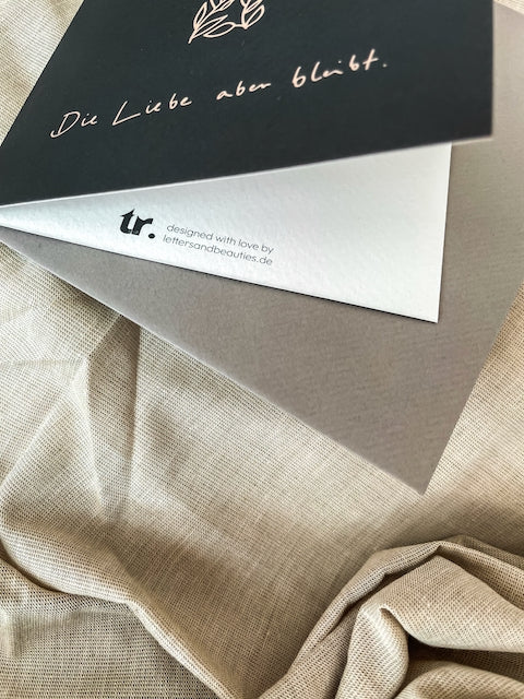 Trauerkarte, Beerdigung, Kondolenz, Beileidskarte, ich will dich trösten, die Liebe aber bleibt, Trauerkarte mit Bibelvers, christliche Trauerkarten, christlicher onlineshop, lettersandbeauties