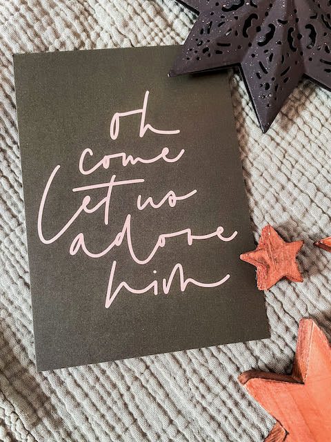 Weihnachtskarte mit Bibelvers, christliche Weihnachtskarten, christlicher onlineshop, Friedefürst, Jesus der Retter ist da, lettersandbeauties, gesegnete Weihnachten, Oh come let us adore him