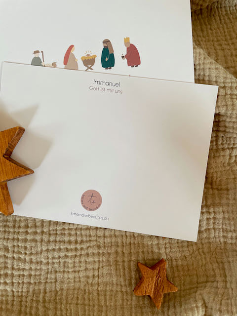 Weihnachtskarte mit Bibelvers, christliche Weihnachtskarten, christlicher onlineshop, Friedefürst, Jesus der Retter ist da, lettersandbeauties, gesegnete Weihnachten, Immanuel, Gott ist mit uns