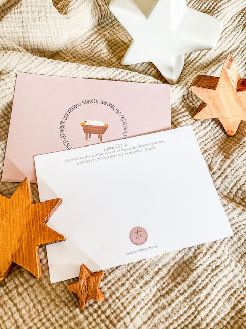 Weihnachtskarte mit Bibelvers, christliche Weihnachtskarten, christlicher onlineshop, Friedefürst, Jesus der Retter ist da, lettersandbeauties, gesegnete Weihnachten, Oh come let us adore him, rejoice in the Lord