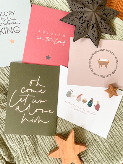 christliche Geschenke, christlicher shop, lettersandbeauties, Weihnachtskarten, christliche Karten zu Weihnachten, Christus ist geboren, Glory to the newborn King