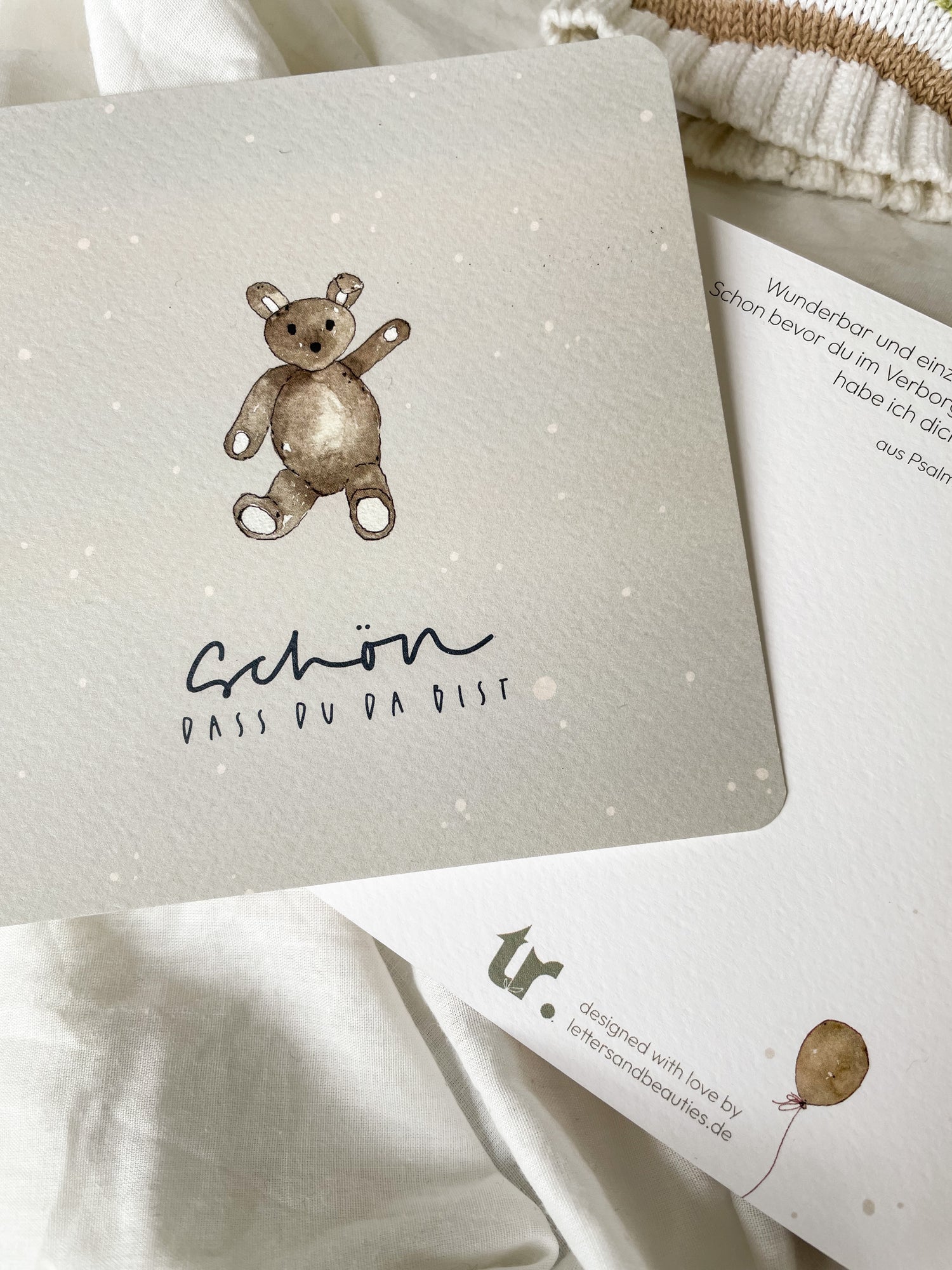 Karte zur Geburt, Baby, Geburtstag, Aquarellkarte und Handlettering, lettersandbeauties, Psalm 139