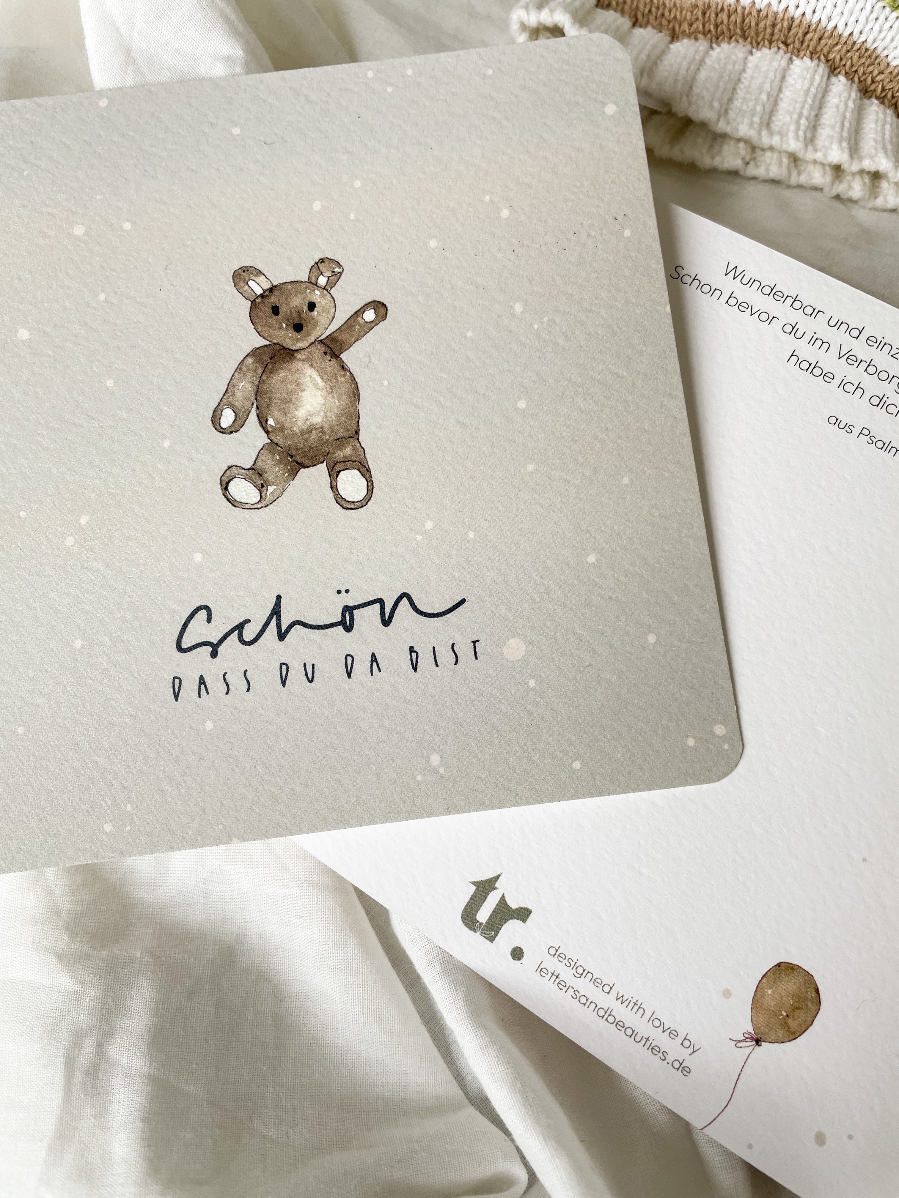 Karte zur Geburt, Baby, Geburtstag, Aquarellkarte und Handlettering, lettersandbeauties, Psalm 139