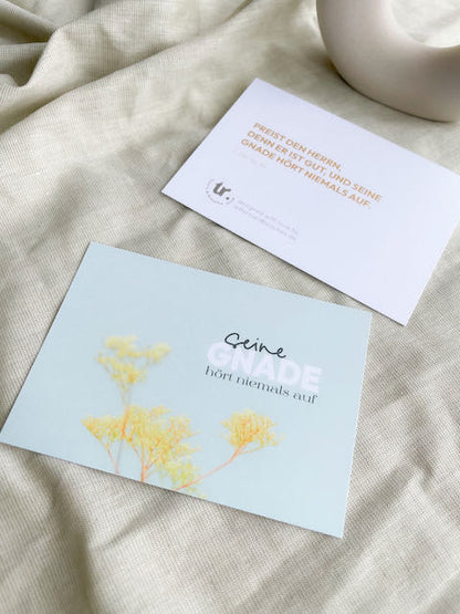 Karten zur Ermutigung, Affirmation, Segnungskarten, Hauskreis, seine Gnade hört niemals auf