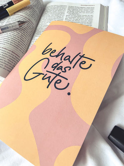 christliche Geschenke, christlicher shop, lettersandbeauties, Jahreslosung, Notizheft zum Bibellesen, behalte das Gute