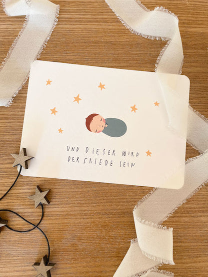 Weihnachtskarte mit Bibelvers, christliche Weihnachtskarten, christlicher onlineshop, Friedefürst, Jesus der Retter ist da, lettersandbeauties, gesegnete Weihnachten, Micha 5,3-4, Jesus wird unser Friede sein