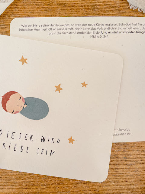 Weihnachtskarte mit Bibelvers, christliche Weihnachtskarten, christlicher onlineshop, Friedefürst, Jesus der Retter ist da, lettersandbeauties, gesegnete Weihnachten, Micha 5,3-4, Jesus wird unser Friede sein