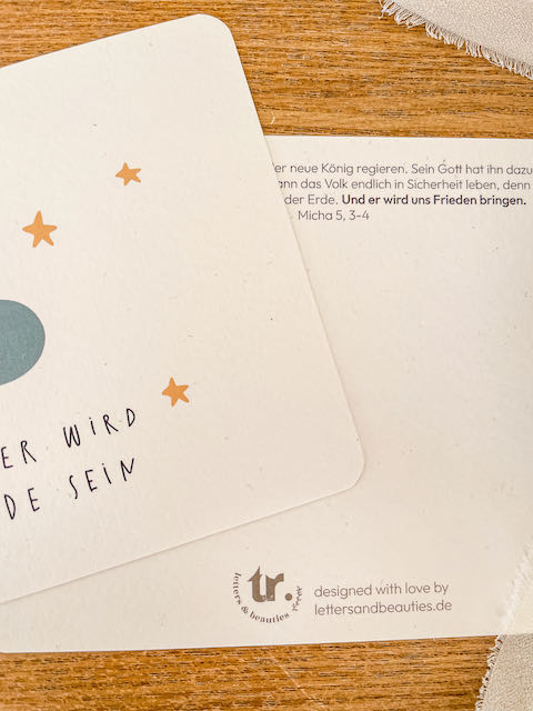 Weihnachtskarte mit Bibelvers, christliche Weihnachtskarten, christlicher onlineshop, Friedefürst, Jesus der Retter ist da, lettersandbeauties, gesegnete Weihnachten, Micha 5,3-4, Jesus wird unser Friede sein